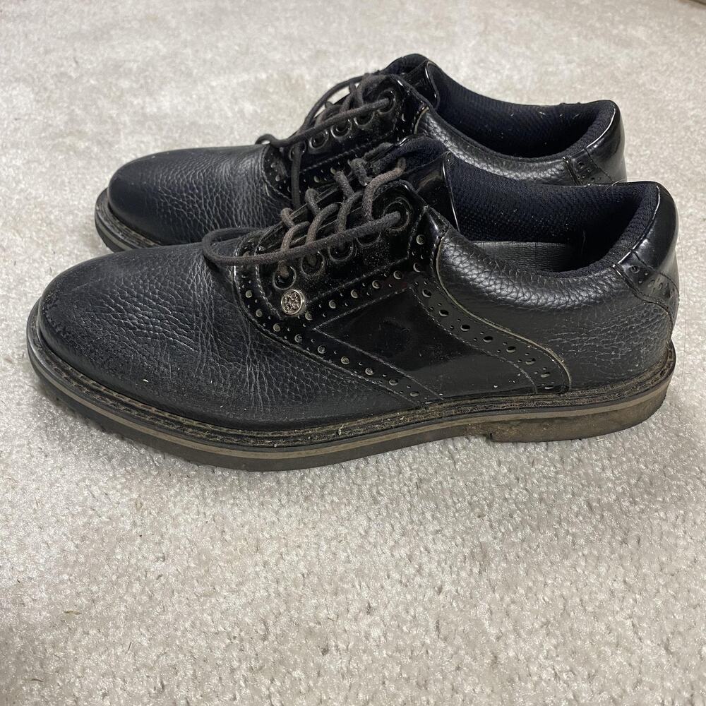 G Fore Golf Shoes Mens Size 7.5 Black Onyx Leather Spiked Sneakers G4MS20EF03